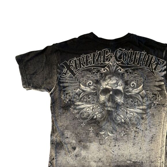 Xtreme Couture Affliction T Shirt Black Skull Skeleton All Over Print Sz Medium - Picture 10 of 11